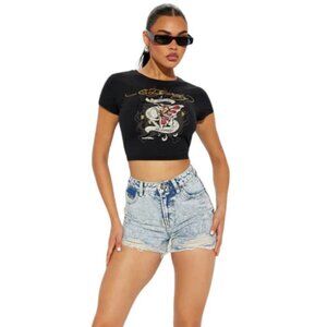 Just My Style Denim Shorts Acid Wash Blue Ripped High Rise Women's